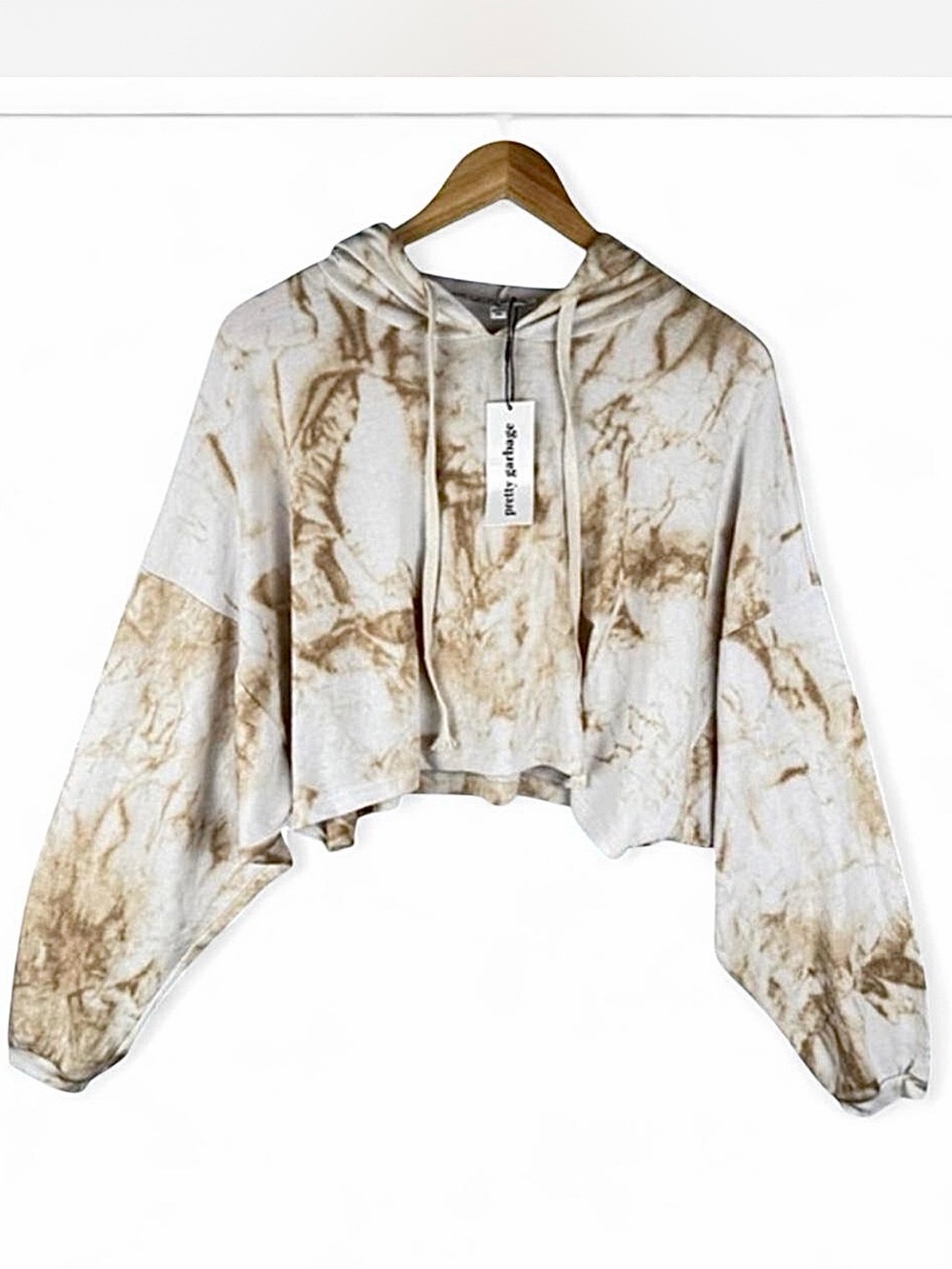 Pretty Garbage Tan Tie-Dye Indie Sleaze USA Made Cropped Hoodie